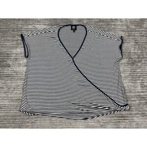 Bobeau Top Womens‎ Large Blue White Striped Dolman Faux Wrap